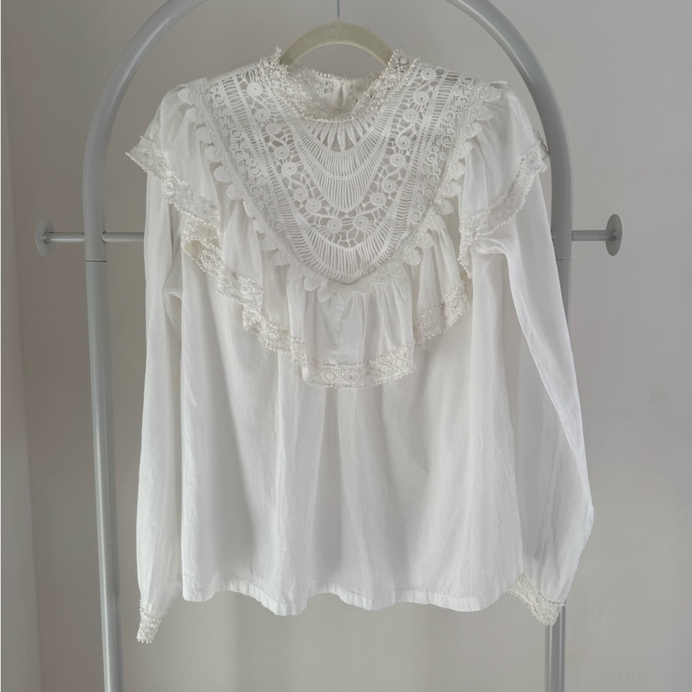 Womens Mango Long Sleeve Cotton White Blouse, M